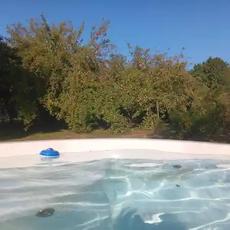 Vue sur le verger depuis le bain nordique